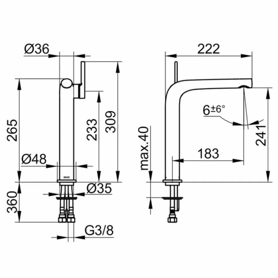 Miscelatore Monocomando Moderno per Lavabo Senza Scarico in Metallo - Pinto Viadurini