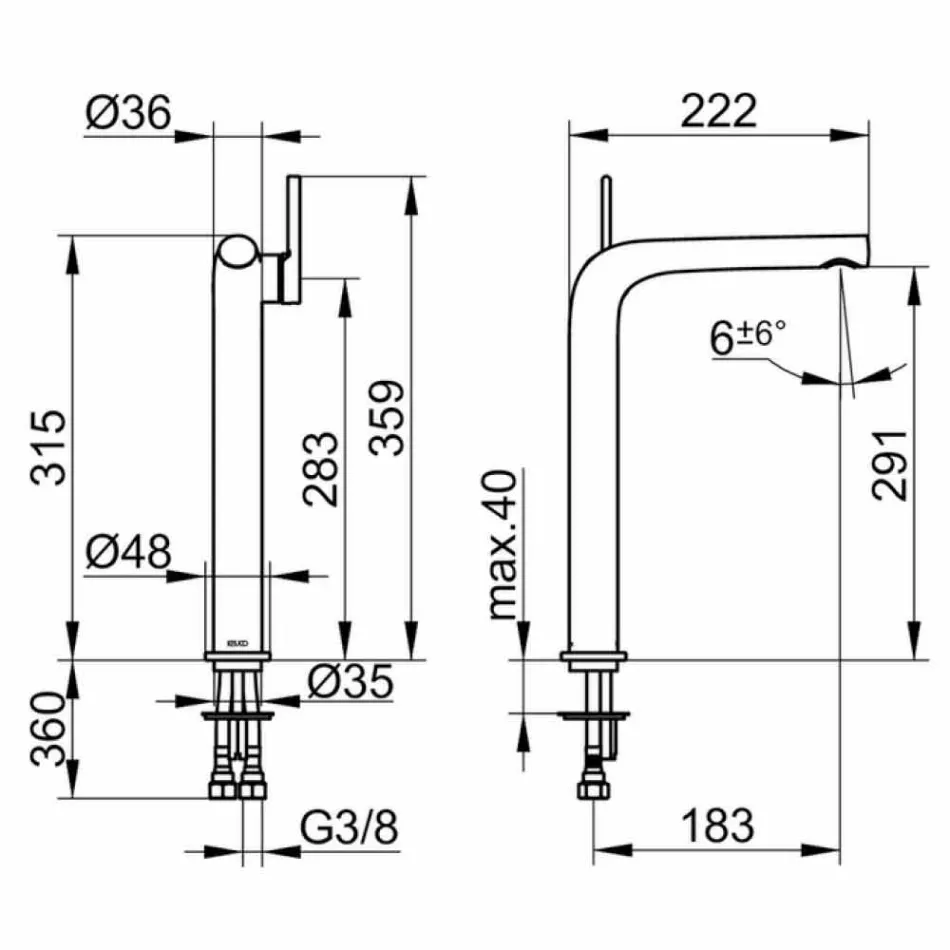 Miscelatore Monocomando Moderno per Lavabo Senza Scarico in Metallo - Pinto Viadurini
