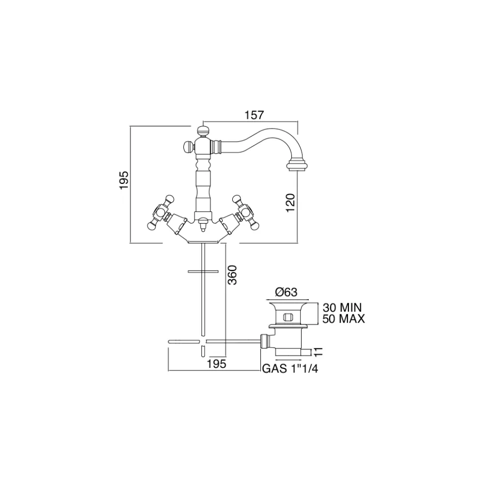 Miscelatore Monoforo Lavabo di Design Vintage in Ottone Made in Italy – Ursula Viadurini