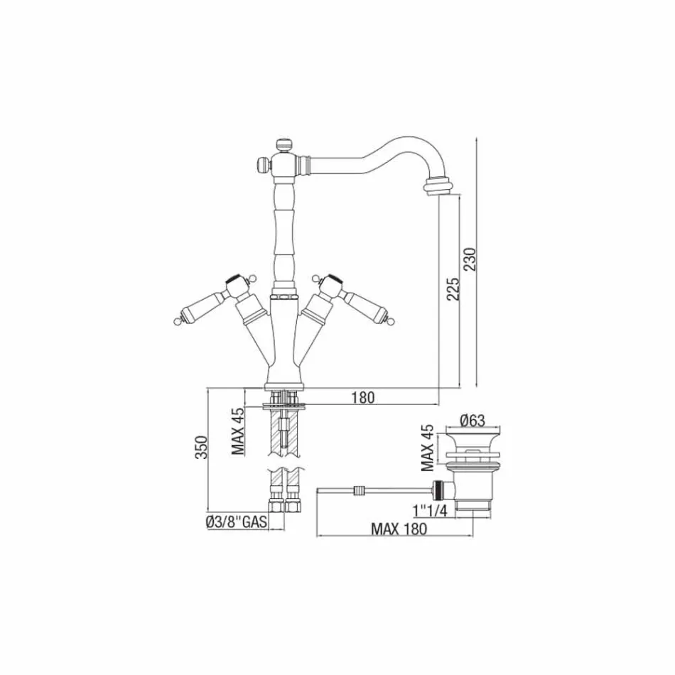 Miscelatore Monoforo per Lavabo Classico in Ottone Made in Italy - Shelly Viadurini