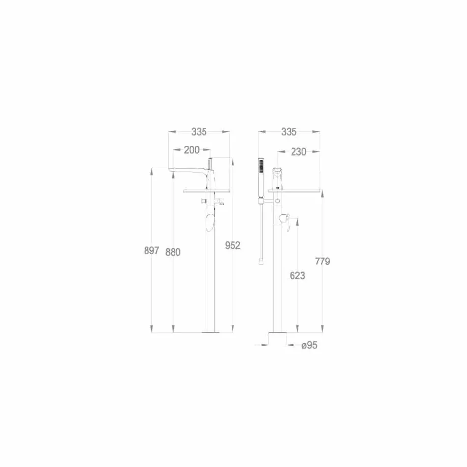 Miscelatore per Bordo Vasca a Colonna in Ottone di Design Made Italy - Benello Viadurini