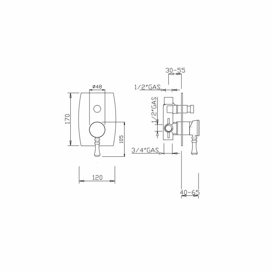 Miscelatore per Doccia o Vasca di Design in Ottone Made in Italy - Neno Viadurini