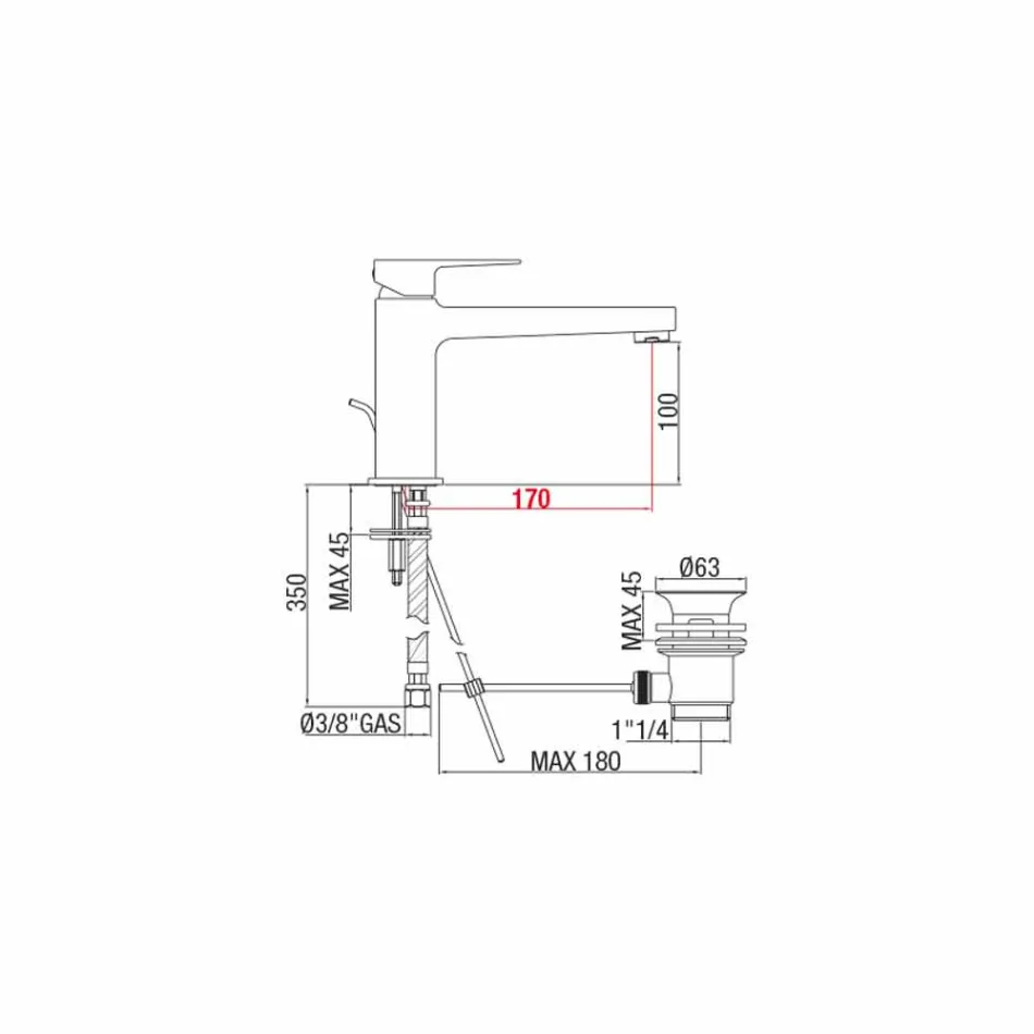 Miscelatore per Lavabo Bagno con Scarico in Ottone Made in Italy - Sindra Viadurini