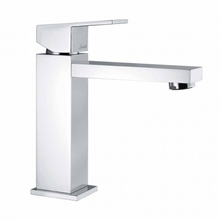 Miscelatore per Lavabo Bagno in Ottone Cromato Squadrato Made in Italy - Medida Viadurini