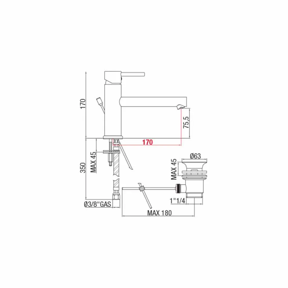 Miscelatore per Lavabo in Ottone Cromato con Scarico Made in Italy - Ermia Viadurini