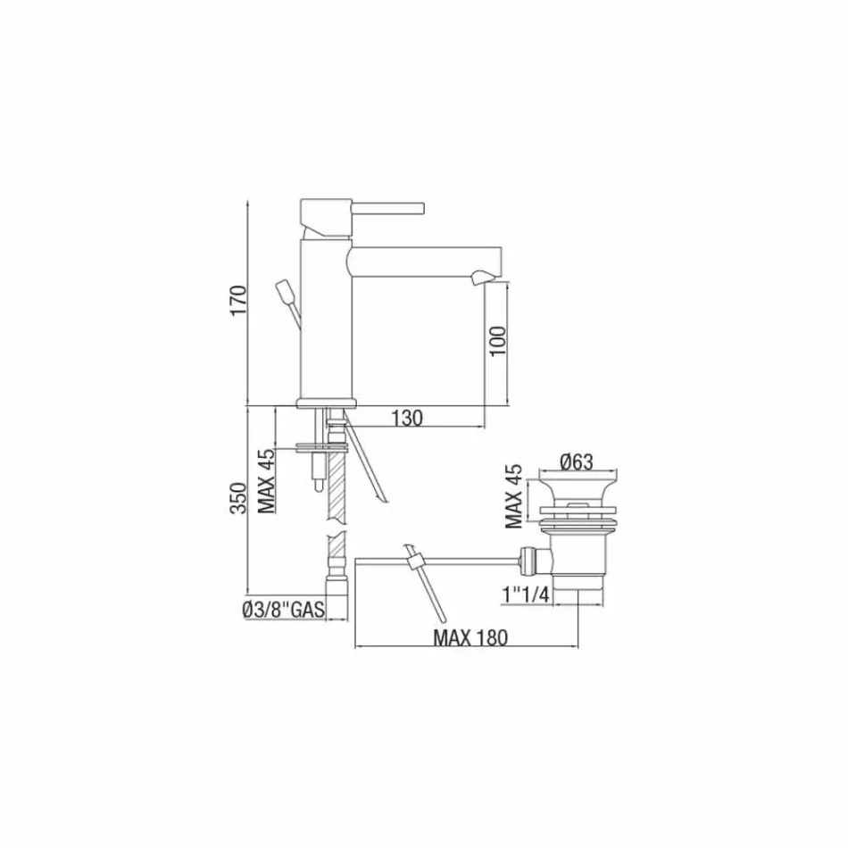 Miscelatore per Lavabo in Ottone Finitura Cromata Made in Italy - Ermia Viadurini