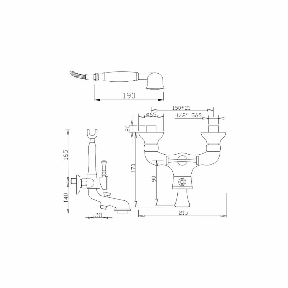 Miscelatore per Vasca da Bagno Esterno in Ottone Made in Italy - Neno Viadurini