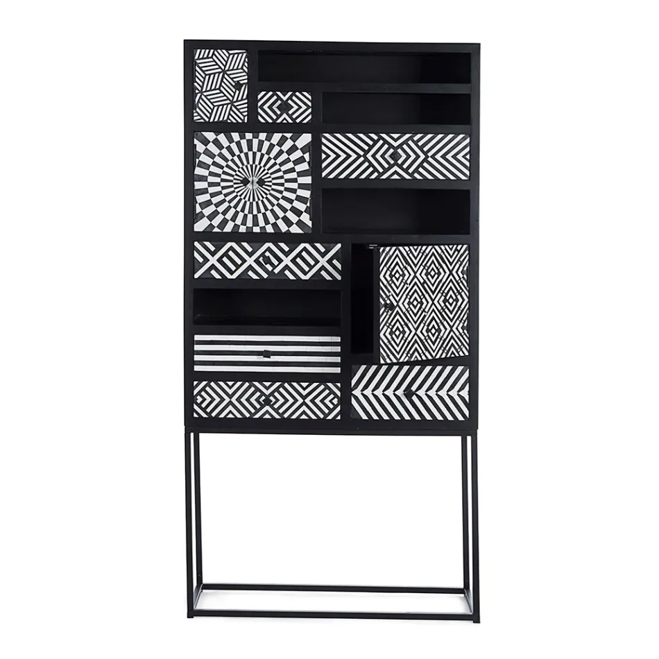 Mobile a Mosaico Etnico 4 Ante 6 Cassetti in Legno di Mango - Vanitoso Viadurini