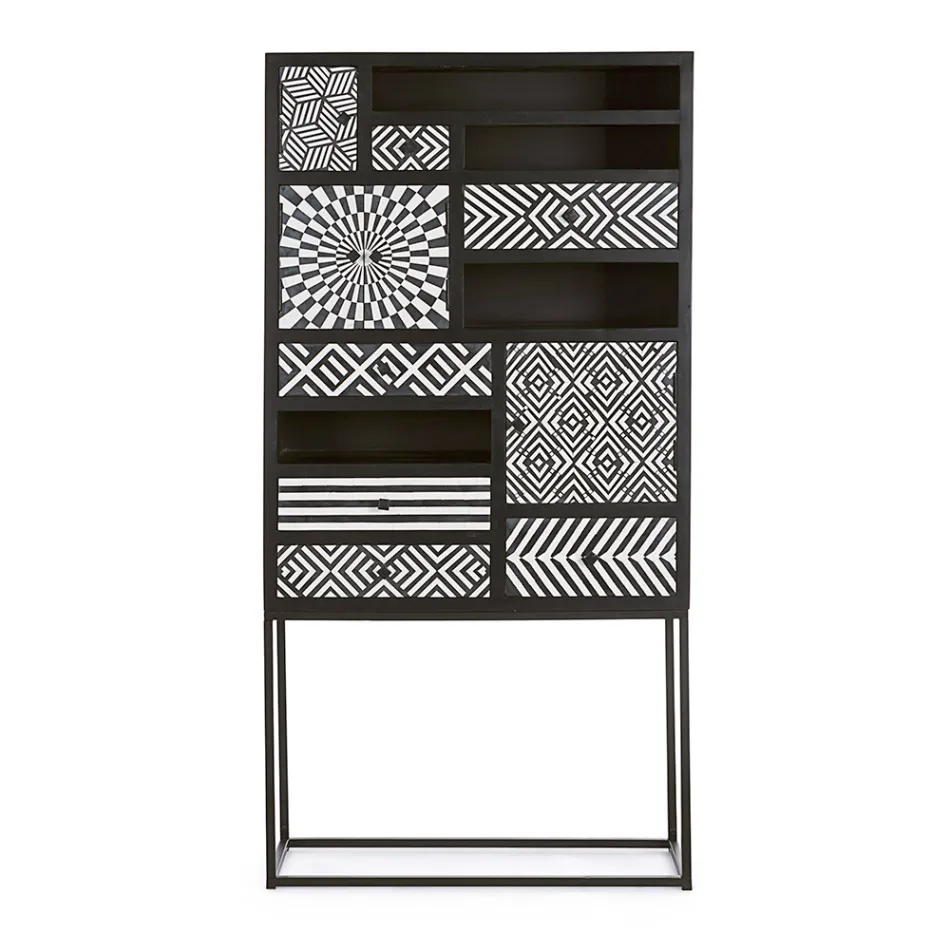 Mobile a Mosaico Etnico 4 Ante 6 Cassetti in Legno di Mango - Vanitoso Viadurini