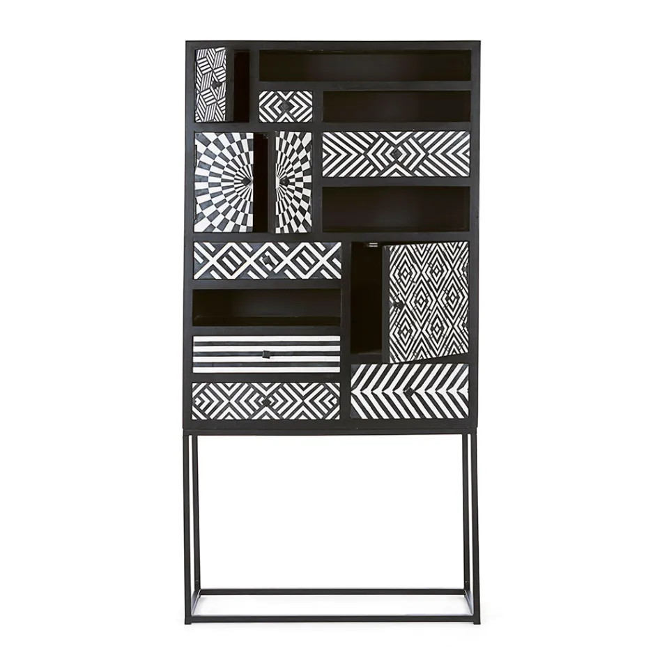 Mobile a Mosaico Etnico 4 Ante 6 Cassetti in Legno di Mango - Vanitoso Viadurini