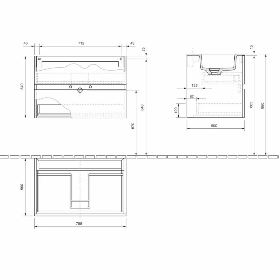 Mobile a Sospensione per il Bagno con Lavabo Integrato in 3 Dimensioni - Marione Viadurini