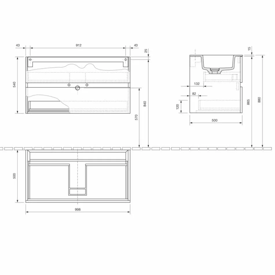 Mobile a Sospensione per il Bagno con Lavabo Integrato in 3 Dimensioni - Marione Viadurini