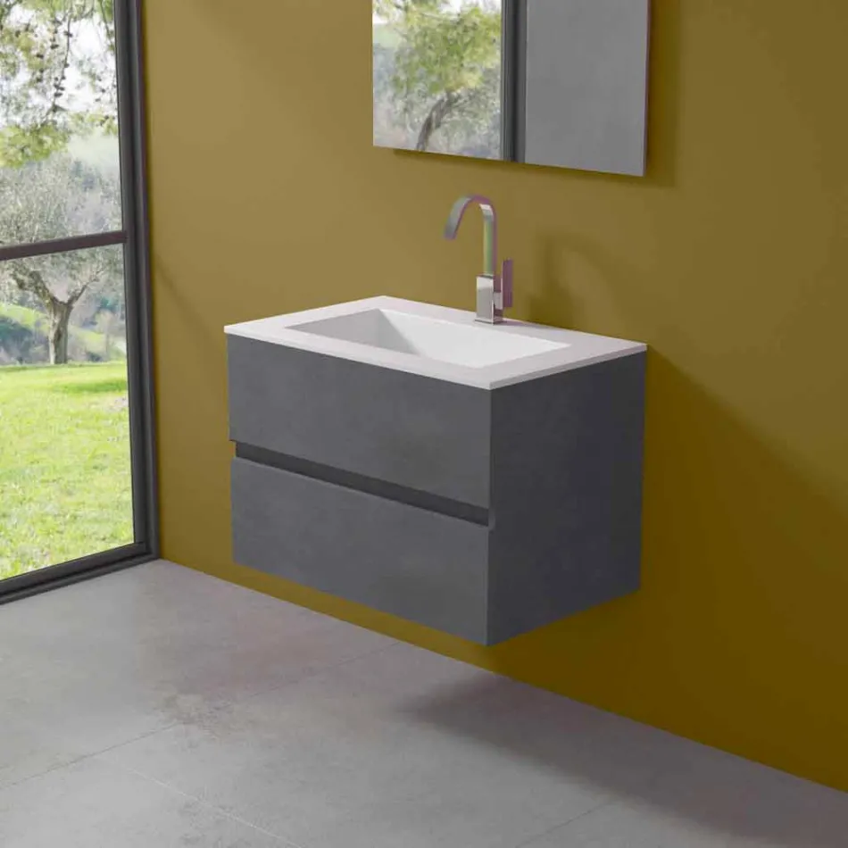 Mobile a Sospensione per il Bagno con Lavabo Integrato in 3 Dimensioni - Marione Viadurini