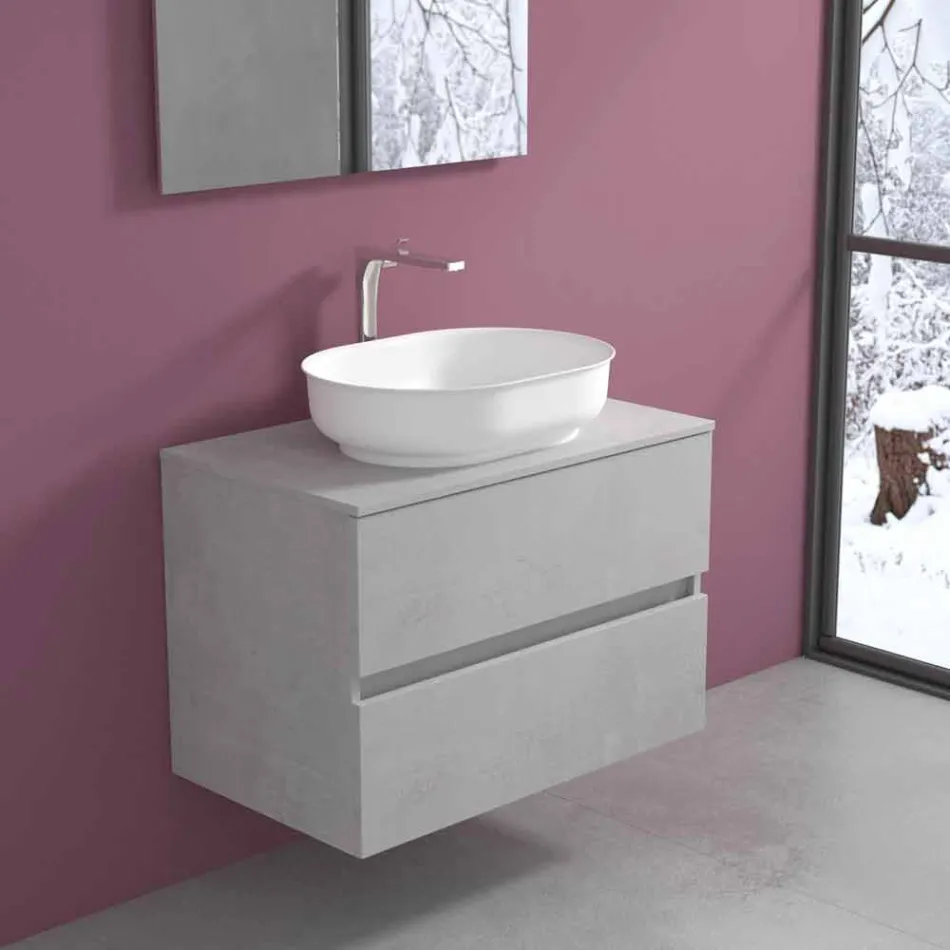 Mobile Arredo Bagno a Sospensione e Lavabo Ovale, Design Moderno - Cesiro Viadurini