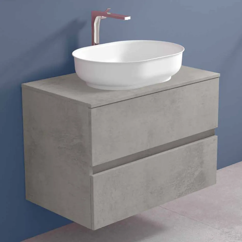 Mobile Arredo Bagno a Sospensione e Lavabo Ovale, Design Moderno - Cesiro Viadurini