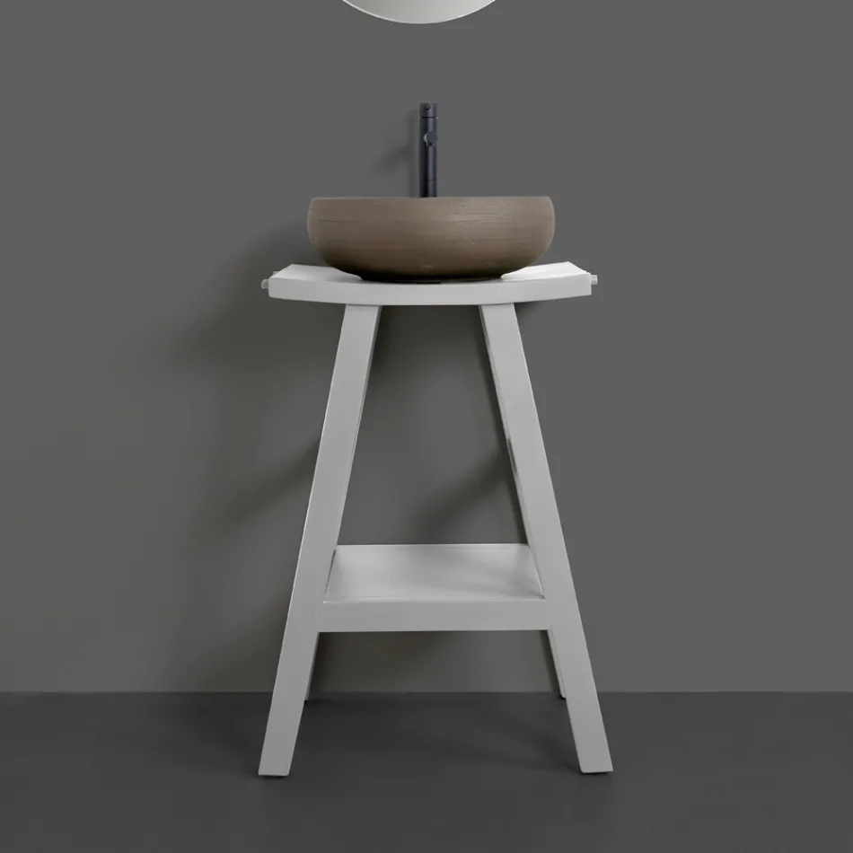 Mobile Arredo Bagno con Finitura in Legno e Top Semicurvo Grigio - Raomi Viadurini