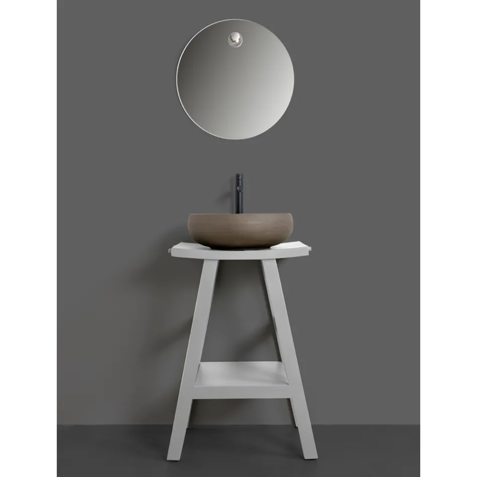 Mobile Arredo Bagno con Finitura in Legno e Top Semicurvo Grigio - Raomi Viadurini