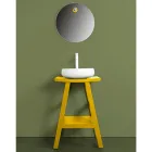 Mobile Arredo Bagno in Teak di Recupero con Top Semicurvo Giallo - Raomi Viadurini