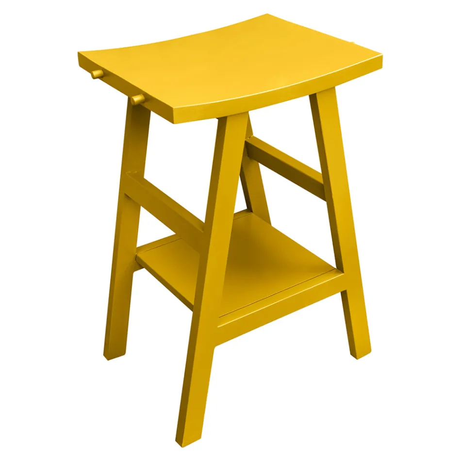 Mobile Arredo Bagno in Teak di Recupero con Top Semicurvo Giallo - Raomi Viadurini