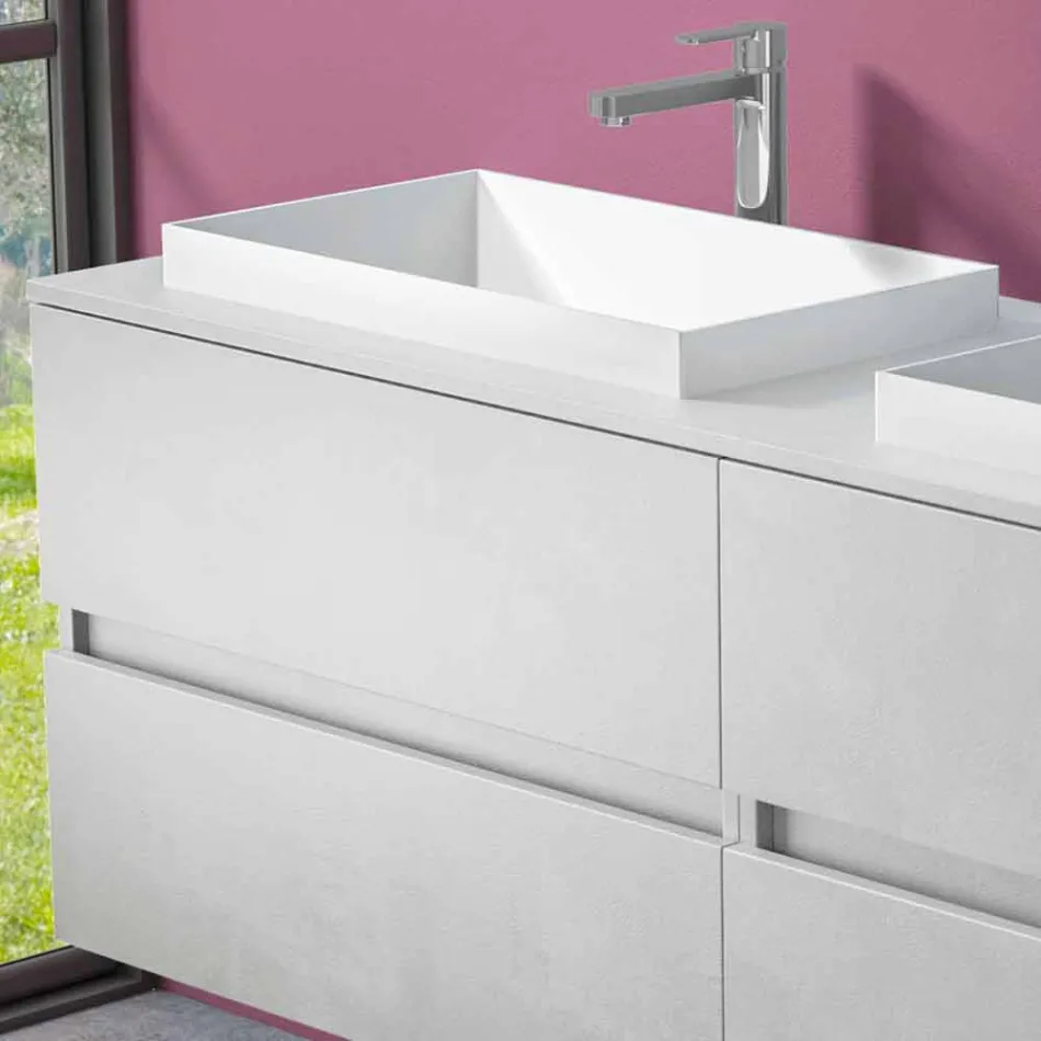 Mobile Arredo Bagno Sospeso con Lavabo Doppio a Incasso, Design Moderno - Dumbo Viadurini