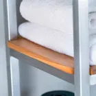 Mobile Bagno a Colonna in Teak e Acciaio con 4 Ripiani a Giorno - Tamburino Viadurini