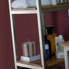 Mobile Bagno a Colonna in Teak e Acciaio con 4 Ripiani a Giorno - Tamburino Viadurini