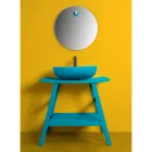 Mobile Bagno a Terra Blu in Teak e Comodo Ripiano con Top Semicurvo - Crina Viadurini