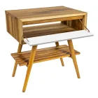 Mobile Bagno a Terra in Teak di Recupero e Piano Appoggio Bianco - Gatien Viadurini