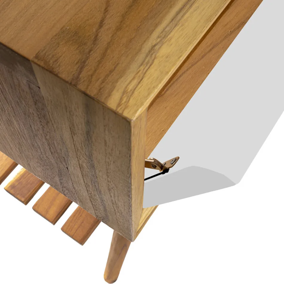 Mobile Bagno a Terra in Teak di Recupero e Piano Appoggio Bianco - Gatien Viadurini