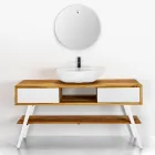 Mobile Bagno Bianco in Teak Naturale Design Moderno con Cassetti Bianchi - Hamadou Viadurini