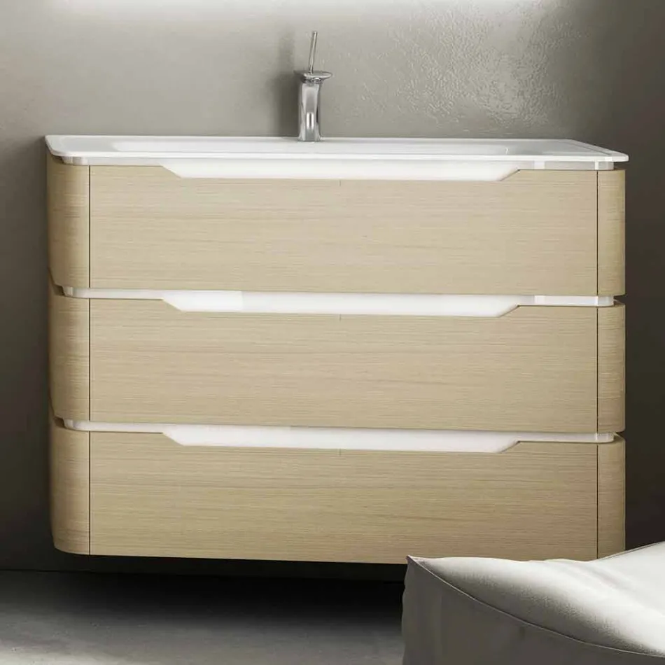 Mobile bagno con lavabo 3 cassetti moderno in legno Arya,made in Italy Viadurini