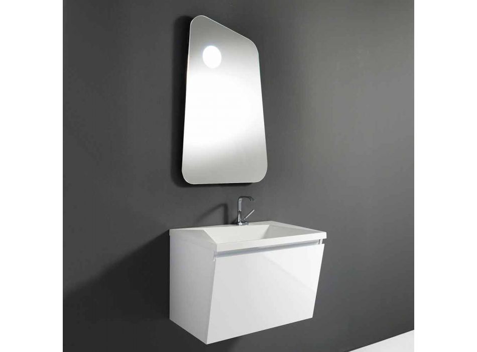 Mobile Bagno con Lavabo e Specchio Design Moderno Bianco Legno e Resina - Fausta Viadurini