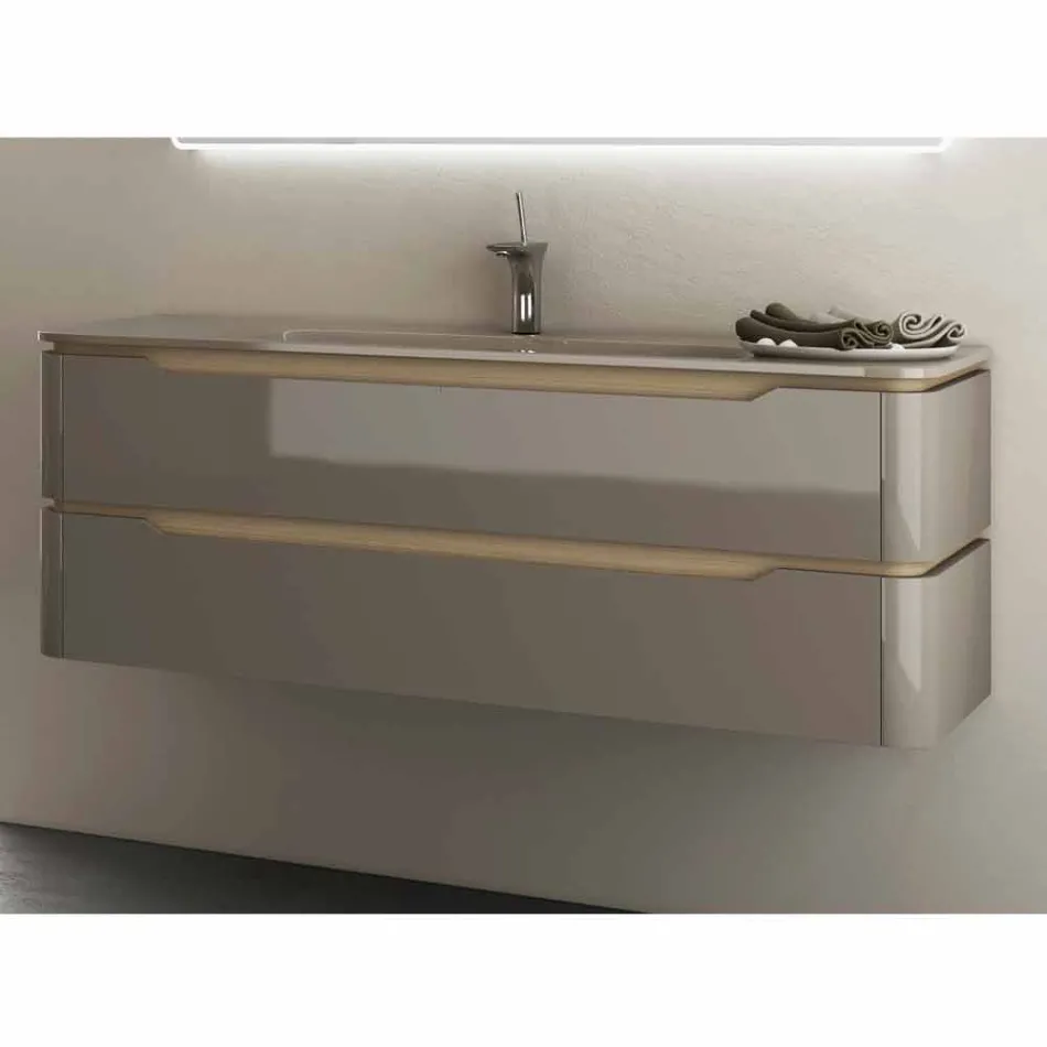 Mobile bagno con lavabo integrato design in legno Arya, made in Italy Viadurini