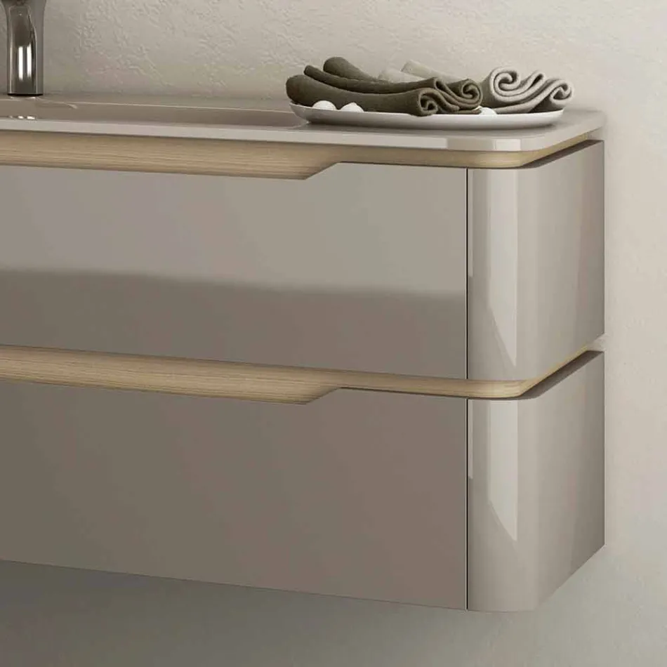 Mobile bagno con lavabo integrato design in legno Arya, made in Italy Viadurini