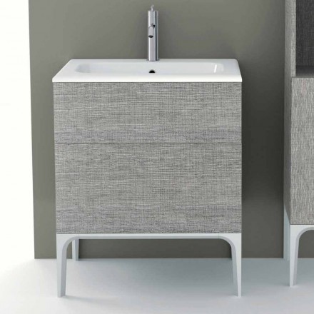 Mobile bagno con lavabo integrato in ecolegno Ambra,made in Italy  Viadurini
