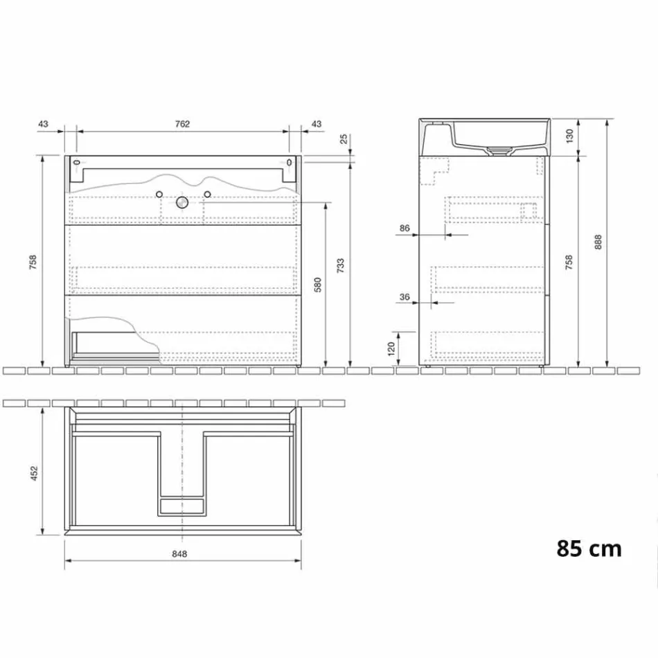 Mobile Bagno da Terra Design Moderno in Laminato con Lavabo in Resina - Pompei Viadurini