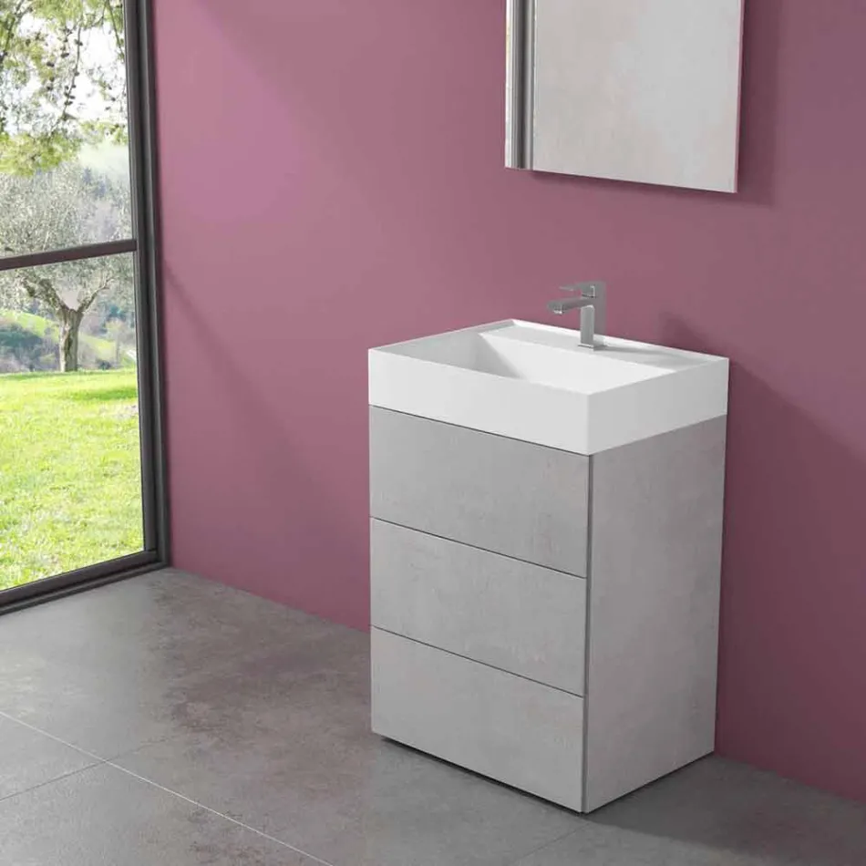 Mobile Bagno da Terra Design Moderno in Laminato con Lavabo in Resina - Pompei Viadurini