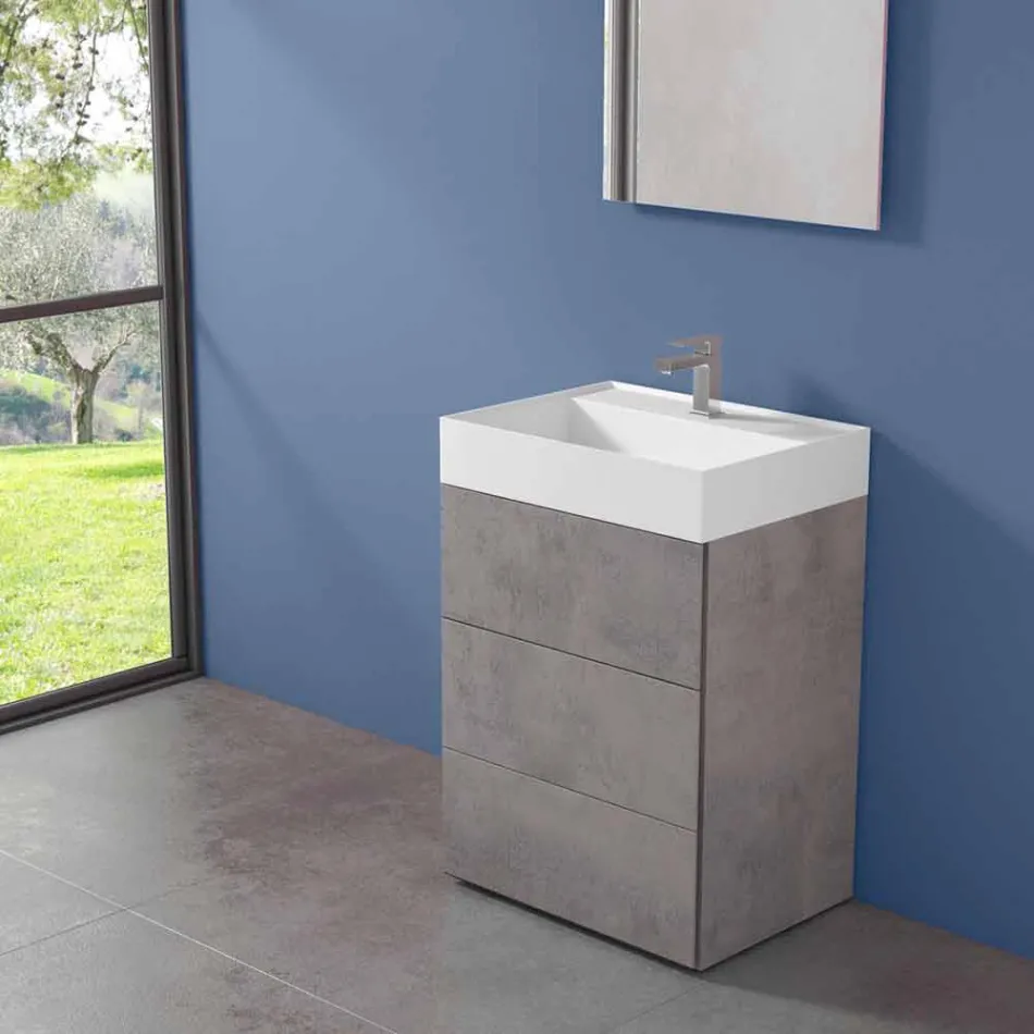 Mobile Bagno da Terra Design Moderno in Laminato con Lavabo in Resina - Pompei Viadurini