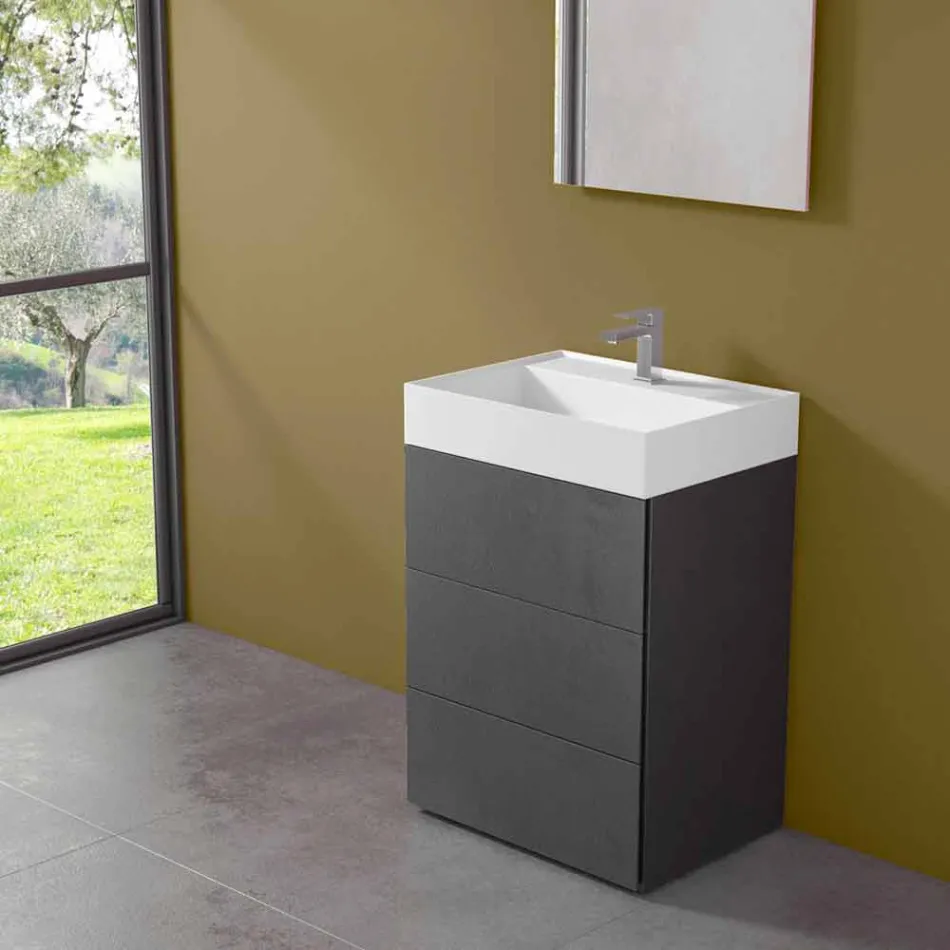Mobile Bagno da Terra Design Moderno in Laminato con Lavabo in Resina - Pompei Viadurini