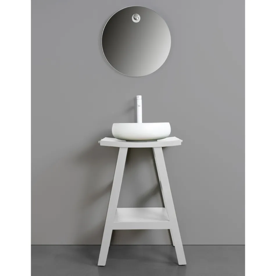 Mobile Bagno Design in Teak Naturale con Top e Appoggio Bianco Matt - Raomi Viadurini