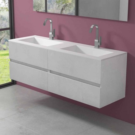 Mobile Bagno Doppio Lavabo, Design Moderno Sospeso in 4 Finiture - Doppietto Viadurini