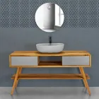 Mobile Bagno in Teak Naturale con Cassettiera Color Grigio Matt - Hamadou Viadurini