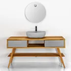 Mobile Bagno in Teak Naturale con Cassettiera Color Grigio Matt - Hamadou Viadurini