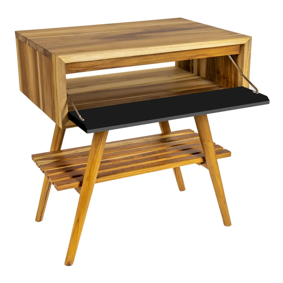 Mobile Bagno Moderno con Finitura Legno e Piano ampio Color Nero - Gatien Viadurini