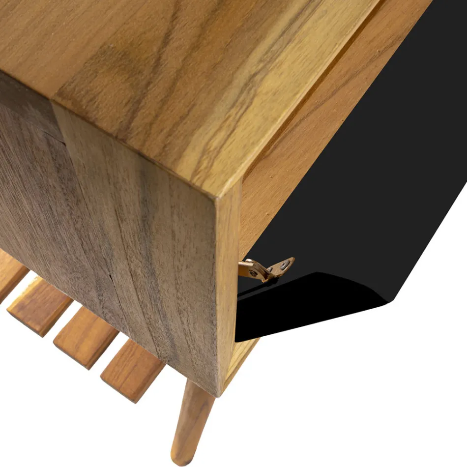 Mobile Bagno Moderno con Finitura Legno e Piano ampio Color Nero - Gatien Viadurini