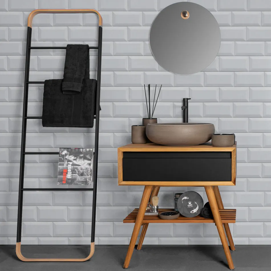 Mobile Bagno Moderno con Finitura Legno e Piano ampio Color Nero - Gatien Viadurini