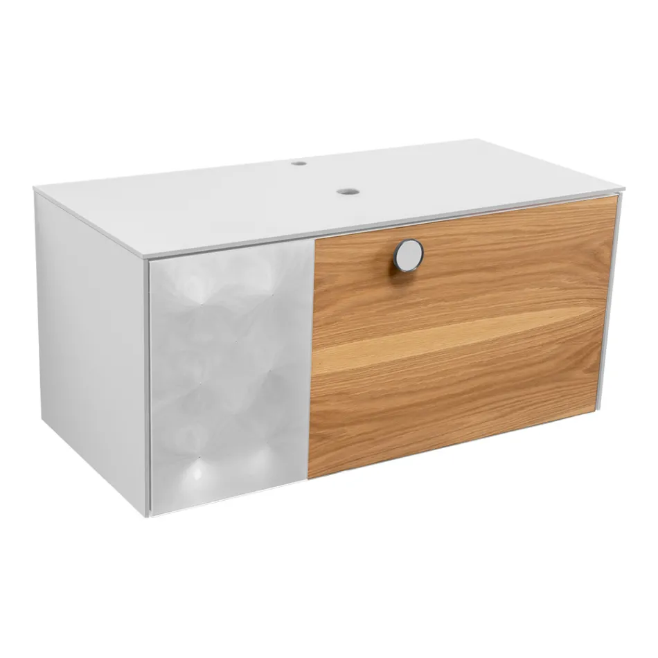 Mobile Bagno Sospeso 100 cm in Vetro 8 mm Temperato e Rovere Europeo - Excelsior Viadurini