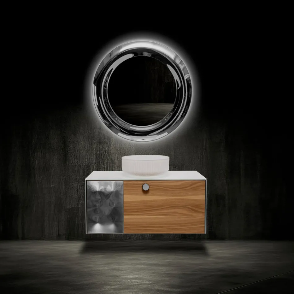 Mobile Bagno Sospeso 100 cm in Vetro 8 mm Temperato e Rovere Europeo - Excelsior Viadurini