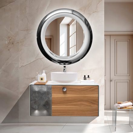 Mobile Bagno Sospeso 100 cm in Vetro 8 mm Temperato e Rovere Europeo - Excelsior Viadurini
