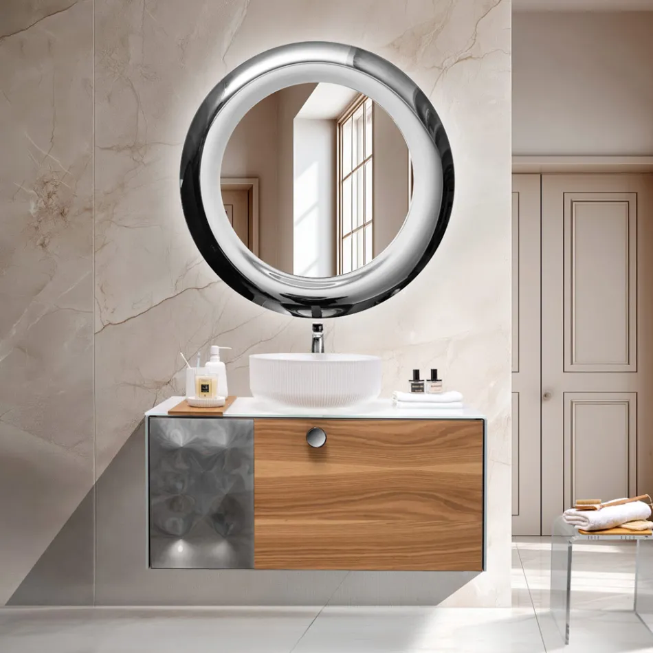 Mobile Bagno Sospeso 100 cm in Vetro 8 mm Temperato e Rovere Europeo - Excelsior Viadurini